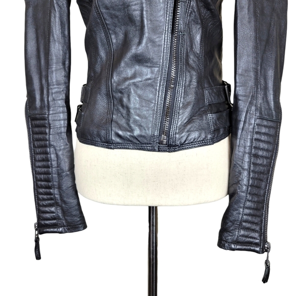 Zara Basic Black Lambskin Motorcycle Jacket Size Small - Picture 4 of 16